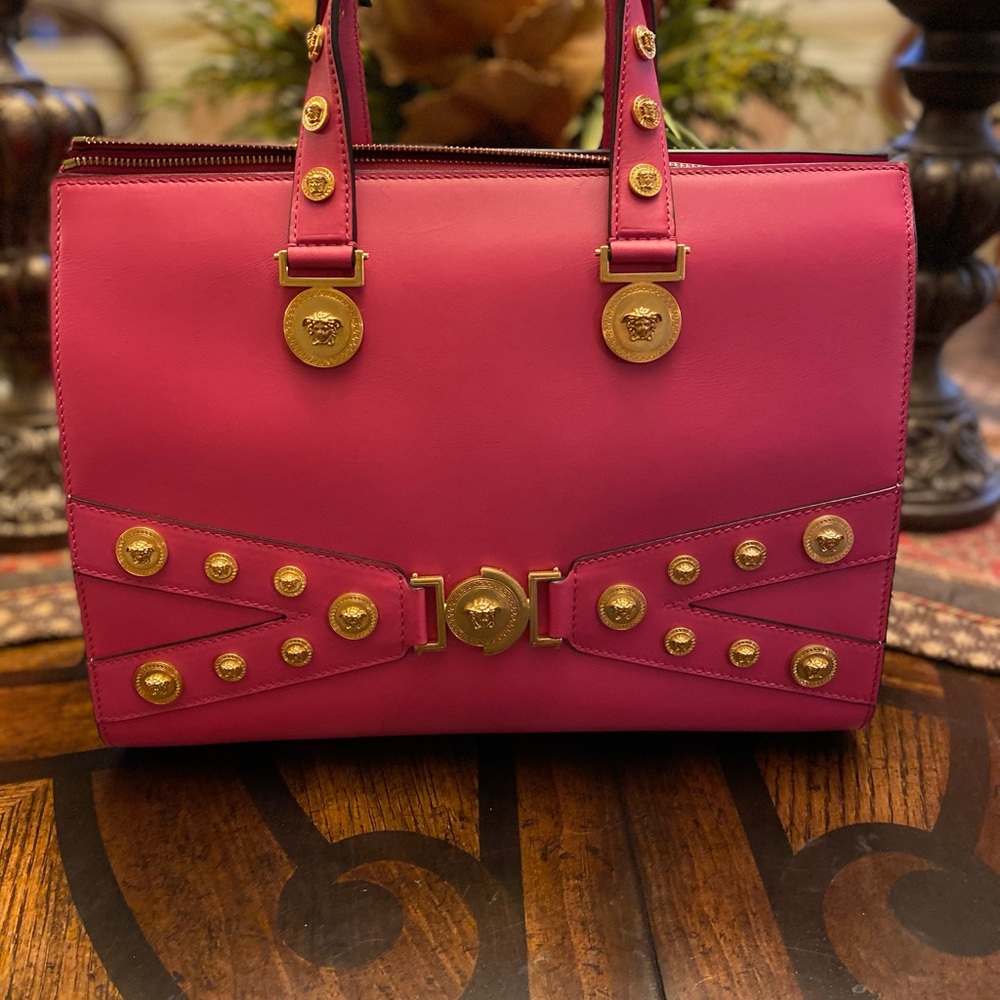 Versace Pink Handbag with Gold Accents